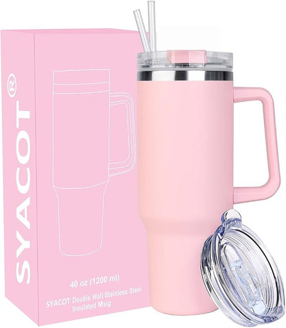 SYACOT 40 oz Tumbler with Handle and Straw Stainless Steel Insulated Tumbler by SYACOT