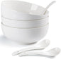 Houlu 55 oz Large Soup Bowl, 8 inch Ramen Bowl Set, Pho Bowls and Spoons Set of 3, Off White Porcelain Serving Bowls
