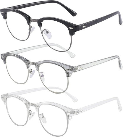SOAR&EAGLE 3 Pack Blue Light Blocking Glasses,Computer Gaming Glasses,Retro Semi Rimless UV400 Clear Lens Computer Eyewear