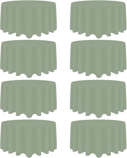 8 Pack Sage Green Round Tablecloth 90 Inch Stain and Wrinkle Resistant Round Sage Green Table Cloth Reusable and Washable Polyester Fabric Table Covers for Buffet Wedding Party and Banquet