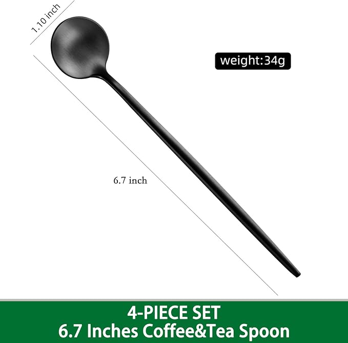 DEHOV 4 PCS 6.7 Inches Satin Black Stainless Steel 18/10 Coffee Spoons - Image 2
