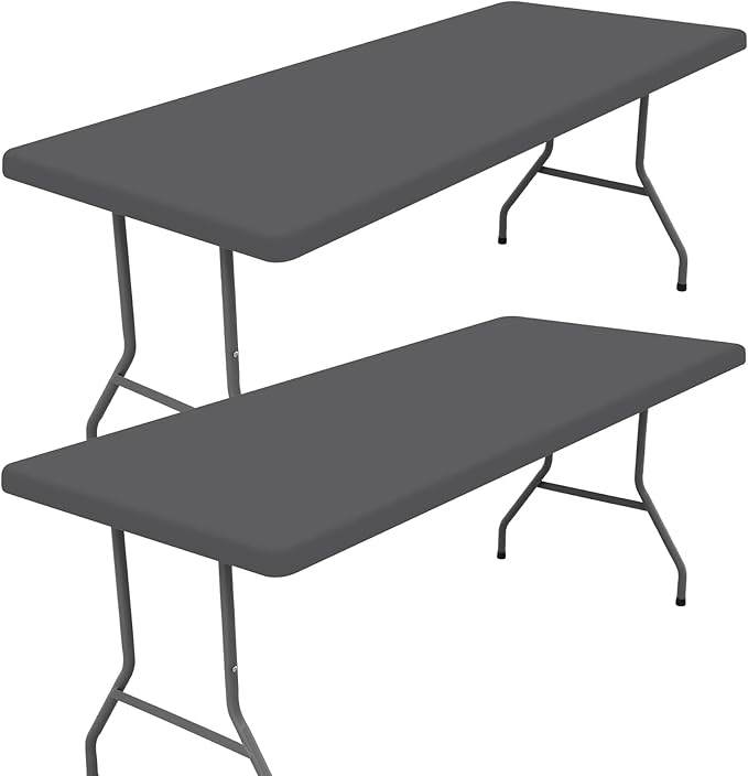 Spandex 8 Foot Rectangle Table Cloth 2 Pack, Elastic Fitted Tablecloths for Picnic, Stretch Washable Patio Table Cover for Outdoor, Camping, Banquet and Parties (Dark Grey, 30"x96")