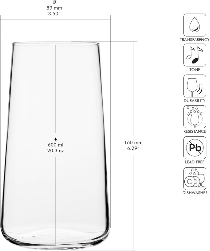 Krosno Water Glasses Set of 4, 20.3 oz, Infinity Collection | Highball Drinking - Image 2