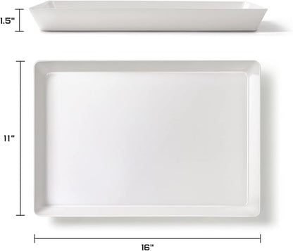 8 Pack, 16" x 11" Large White Serving Trays Set - Reusable Plastic Serving Platters for Cookie, Appetizer, Charcuterie, Snack, Dessert, Party Food Display - Stackable Kitchen CounterTop Tray, BPA Free