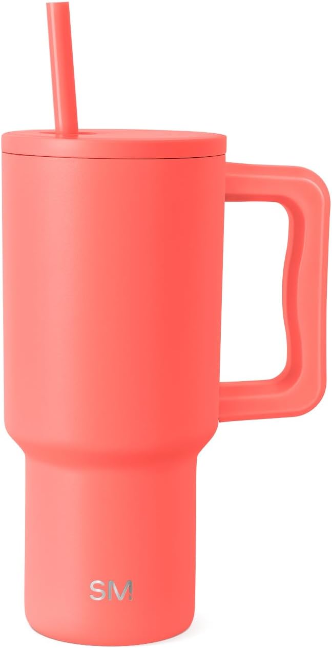 Simple Modern Tumbler with Handle and Straw | 30oz | Coral | Trek Tumbler by Unknown
