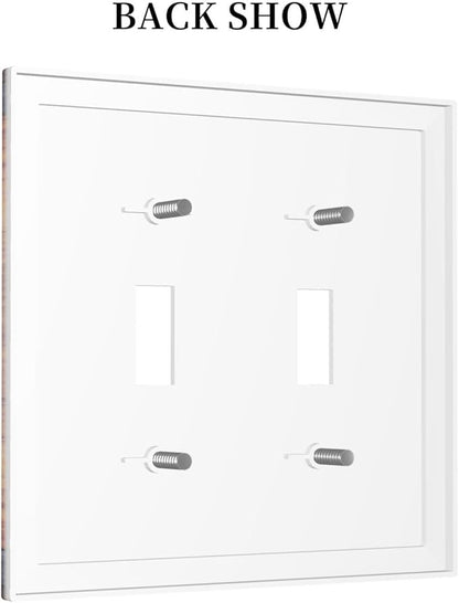 Decorative Light Switch Cover Rustic Farmhouse Barn Door Vintage Wood 2 Gang Wall Plate Double Toggle Switch Plate Receptacle Electrical Outlet Cover Switchplate for Bathroom Cabin（2 Pack）