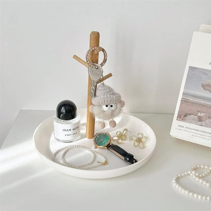 Shinpuru Key Tray & Key Bowl, Jewelry Tray with Wood 3-Tier Hanging Organizer - Multi-Functional Entryway Tray, Perfect for Key Bowl, Ring Holder, Jewelry Dish Organize (White Round)