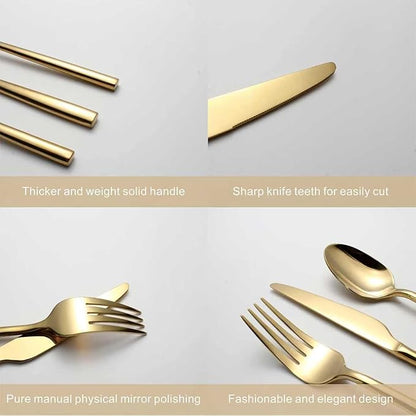 Gold Silverware Set, 20-Piece Flatware Cutlery Set Service for 4, Heavy Duty Titanium Coating Modern Design, 18/0 Stainless Steel Utensils, Dishwasher Safe