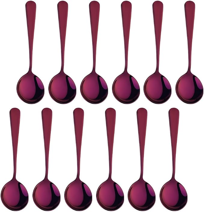 Broth Round Spoon Set, 12 Piece Reusable Stainless Steel Dinner Table Cereal by BISDARUN