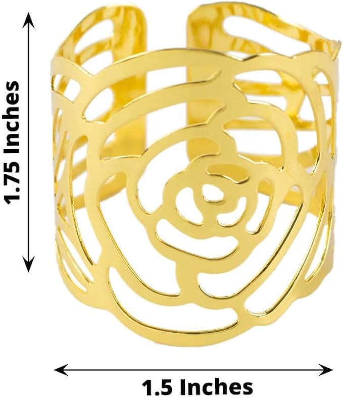Efavormart 4 Pack | Shiny Gold Laser Cut Rose Metal Cuff Napkin Rings, - Image 3