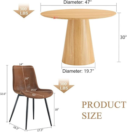 47'' Round Wood Dining Table Set for Kitchen - 7-Piece, Includes Chairs (Seats 6), Farmhouse Style