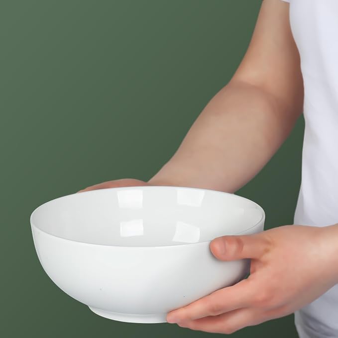 60 oz Large Soup, and Salad Bowl Set of 3, 8 in White Ceramic Bowls, Versatile - Image 7