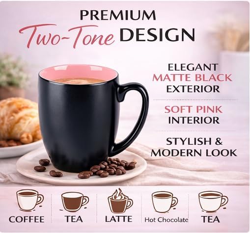 GBhome 16 oz Coffee Mugs Set of 6, Ceramic Coffee Cups- Pink - Image 4