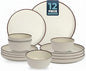 Melamine Dinnerware Sets 12 Piece Unbreakable Plates & Bowls Sets Lightweight Shatterproof Durable Dishware for Camping Picnic Party (Crystal Cream)
