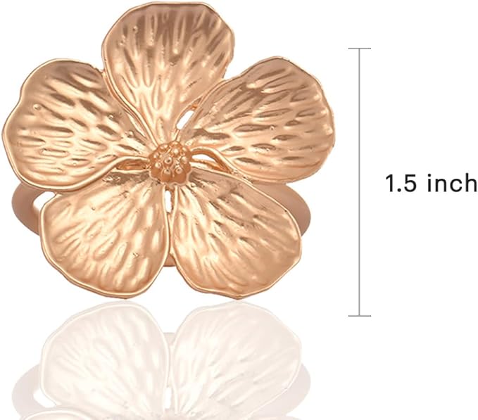 Decozen Set of 12 Gold Napkin Rings in Floral Design, Festive, Table Decor Setting for Holiday, Wedding, Birthday, Kitchen, Home Decor, Housewarming Gift - Mothers Day Decorations