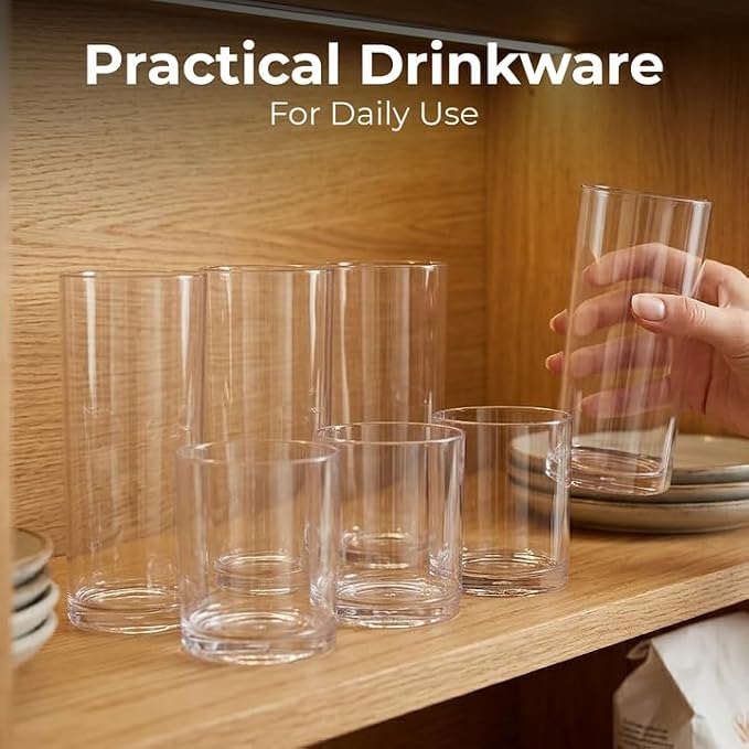 Zulay Kitchen Plastic Drinking Glasses – Mixed 16oz & 12oz Acrylic Shatterproof - Image 5
