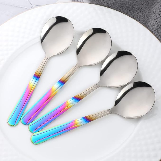 Bouillon Spoons Set of 12, 5.9 Inch Stainless Steel Soup Spoon, Metal Round - Image 3