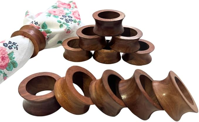 Napkin Holder Set of 12 Handmade Acacia Wood Dining Table Napkin Ring Classic - Image 4