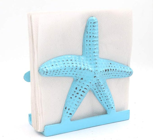 Nautical Starfish Lunch Dinner Metal Napkin Holder Kitchen Beverage Cocktail Ocean Coastal Napkin Holder By The Metal Magician (Distressed Blue)