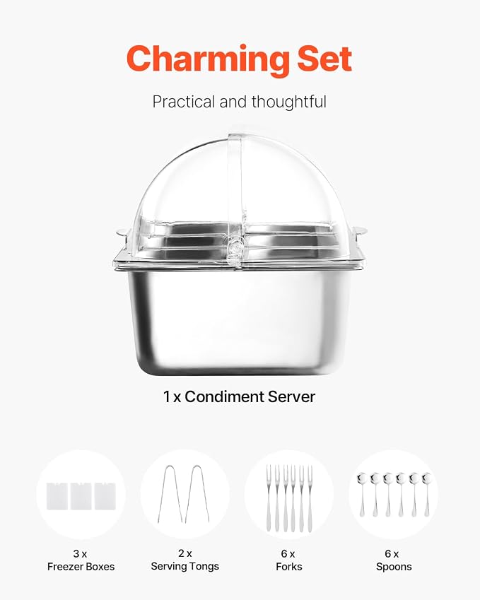 VEVOR Countertop Food Serving Display Container, 5 Pan Stainless Steel Food - Image 5