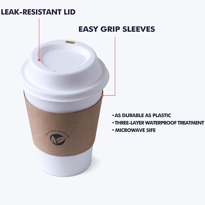 KTOB [50 pack 12 oz Compostable Coffee Cups - Image 3