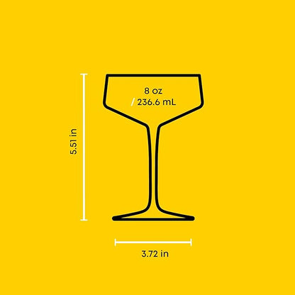 JoyJolt Sidney Cocktail Coupe Glasses Set of 4 | 8 oz Martini Glasses for Espresso Martini, Margarita, Champagne | Stemmed Bar Glass Set | Premium Crystal Made in Europe