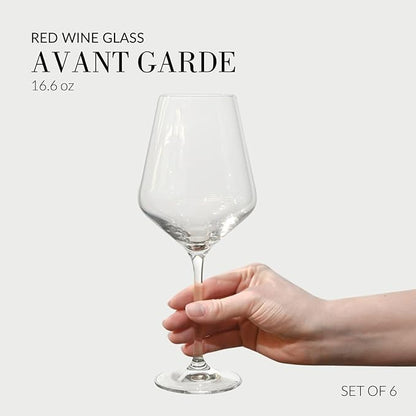 Krosno Classic Red Wine Glasses Set of 6 pieces, 16.6 oz, Avant-Garde Collection, Crystal Glass Thin Rim Long Stem Unique Elegant Premium, Dishwasher Safe, Made in Europe