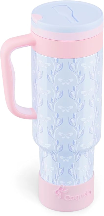 40 oz Insulated Tumbler with Handle and Push-Button Straw Lid, Stainless Steel by Coquella