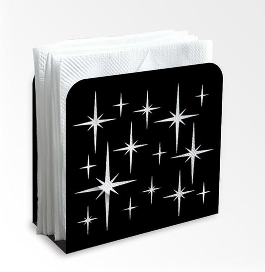 Stars Decorative Black Metal Napkin Holder for Table, 5.3" x 4.9" x 1.9" Geometry Standing Napkin Holder for Home Kitchen Restaurant Picnic Party Coffee Bar Dining Room