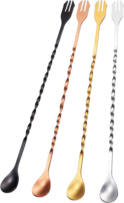 Boao 4 Pcs 10 Inch Long Bar Spoon Cocktail Spoon Stirring Mixing Stainless by Boao