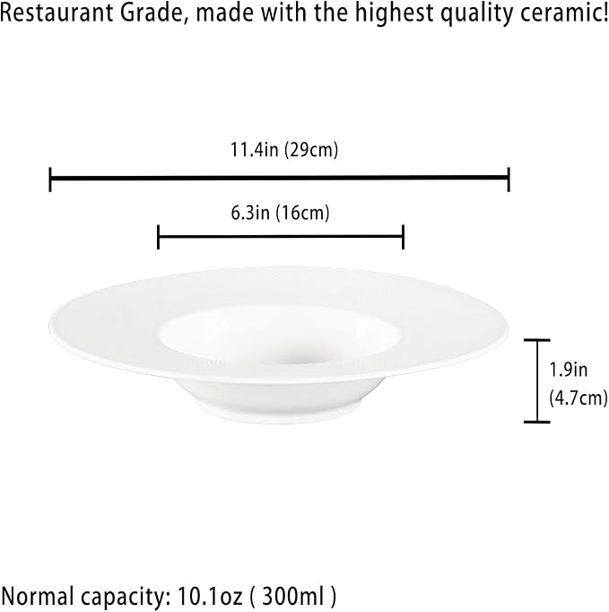 Soup Bowls, Pasta Bowls Plates, Embossed Porcelain Wide Rim Bowls, 10 Oz - Image 2