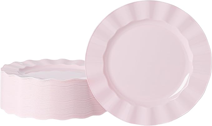 72 Pack Pink Plastic Plates, Thanksgiving by NZVCNTableware