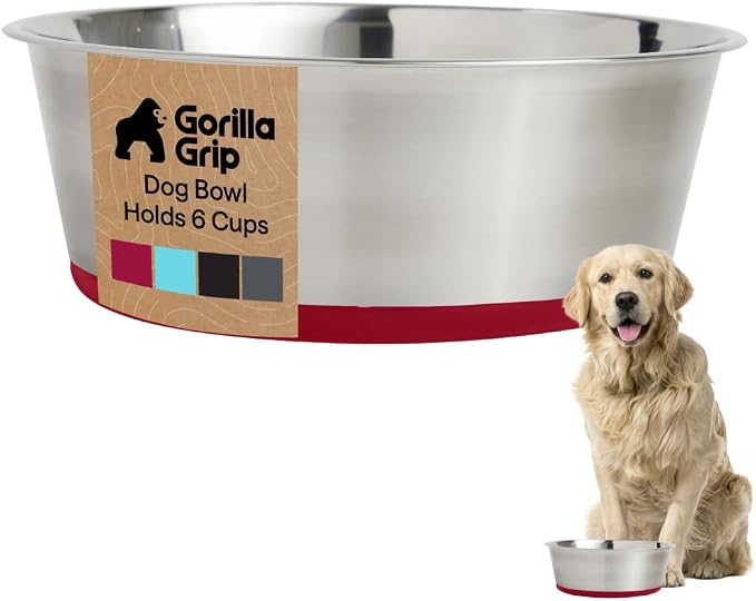 GORILLA GRIP Dog Bowl, Holds 6 Cups, Food Grade 304 Stainless Steel Food and by Unknown