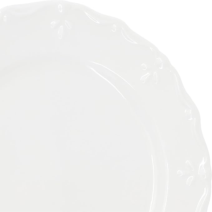 Elama Henryi 6 Piece Embossed Rim Detail Porcelain White 8.75 Inch Salad Plate - Image 4