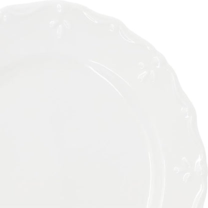 Elama Henryi 6 Piece Embossed Rim Detail Porcelain White 8.75 Inch Salad Plate - Image 4
