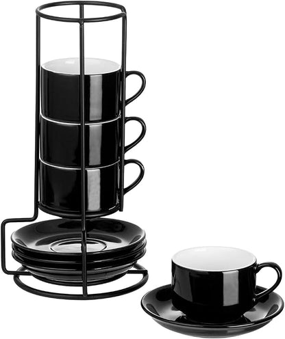 YOLIFE 2.5oz Espresso Cups Set of 4, Porcelain Stackable Espresso Cups by YOLIFE