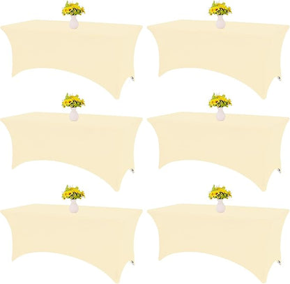 HAISIWLKJ 6 Pack Table Cloth 8ft Beige Tablecloths for Rectangle Folding Table Spandex Fitted Stretch Cover Wrinkle Resistant Washable Protector for Party, Wedding, Banquet, Festival.