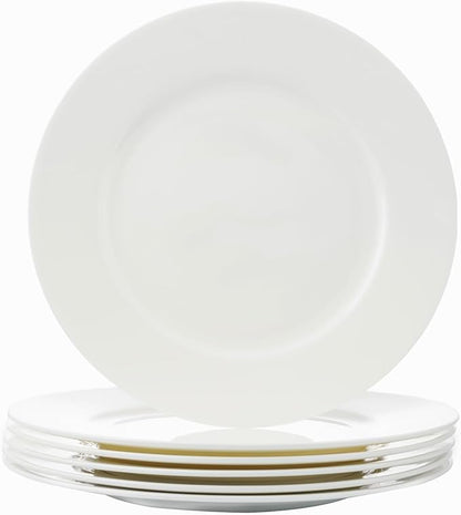 Fine Bone China Dinner Plates 6-Piece, Flate Plate, Pasta Plate 10.75 Inches, Fine Glaze With Pure White Color Sturdy and Durable, Thin Thickness and Light Weight, Microwave and Dishwasher Safe