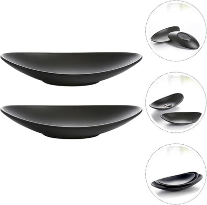 2Pcs Black Melamine Decorative Food Plates for Sushi and Dessert Wear-resistant Japanese-style Serving Trays for Parties Restaurants and Family Gatherings