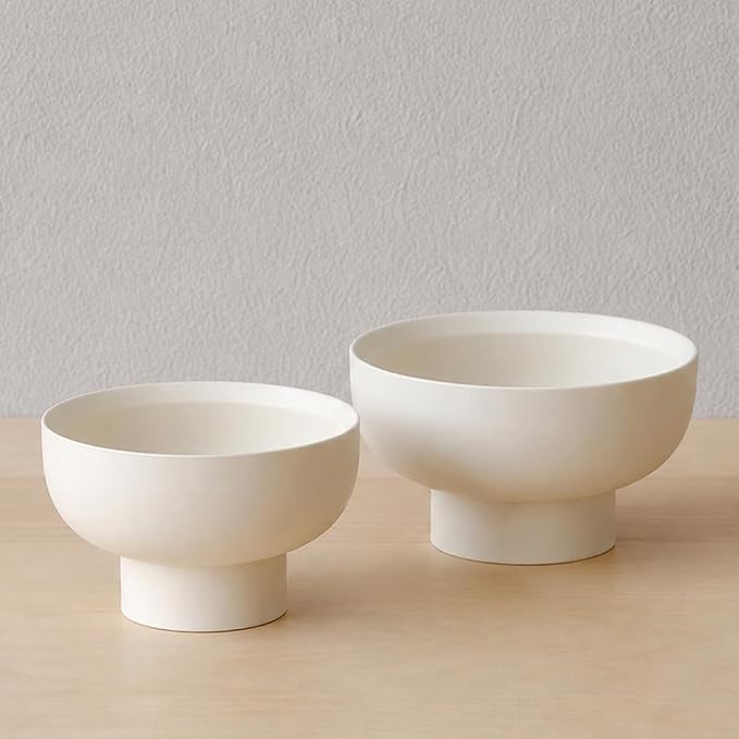 WENSHUO Pedestal Bowl, Decorative Ceramic Fruit Bowl, 5.5 in, Matte Crème | 20 - Image 3