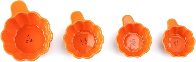 Pumpkin Ceramic Measuring Cups, 4-Piece Set, ⅓ & ¼ Cup Sizes, Baking & Cooking - Image 3