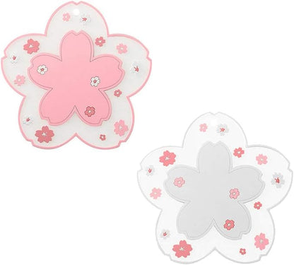 Sakura Coffee Cup Mat Kawaii Coaster 2PCS Cute Cherry Blossom PVC Home Tea Mug by WELOCMETOBINOSTER