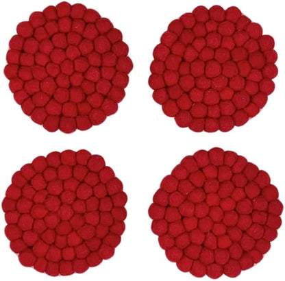 Humble Hilo Handmade Felt Coaster, 3.9 inches, Set of 4 (Red)