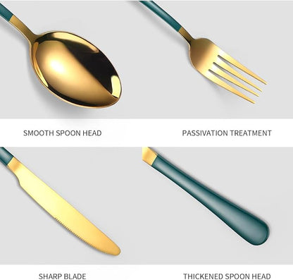24 Piece Gold & Green Silverware - Image 5