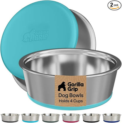 GORILLA GRIP Dog Bowls, Food Grade 304 Stainless Steel Holds 4 Cups Each Food by Unknown