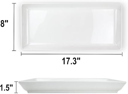 Long Melemine Serving Tray, 17.3x8x1.5 in Serving Platters and Trays for Appetizer, Charcuterie, Bread, Fruit, Dessert, Set of 2, White