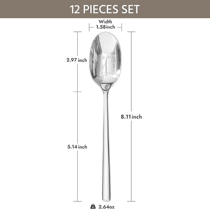 12 Piece Dinner Spoons Set, Stainless Steel Spoons | Forged Stainless Steel - Image 2