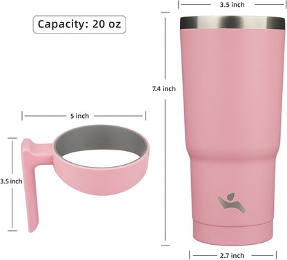 Konokyo 20 oz Tumbler with Handle and Straw, Insulated Travel Mug | Light Pink; - Image 4