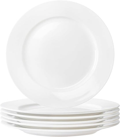 White Ceramic Dinner Plates Set of 6 – 10 Inch Porcelain Plates for Salad, Pasta & Steak, Microwave & Dishwasher Safe Dinnerware