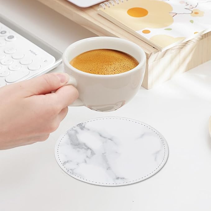 6PCS White Marble Non Slip PU Leather Coasters - Image 7